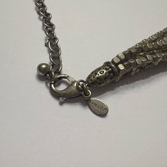 Chico’s Women's Silver Tone Multi Strand Metal Tube Beaded Necklace - Picture 4 of 8